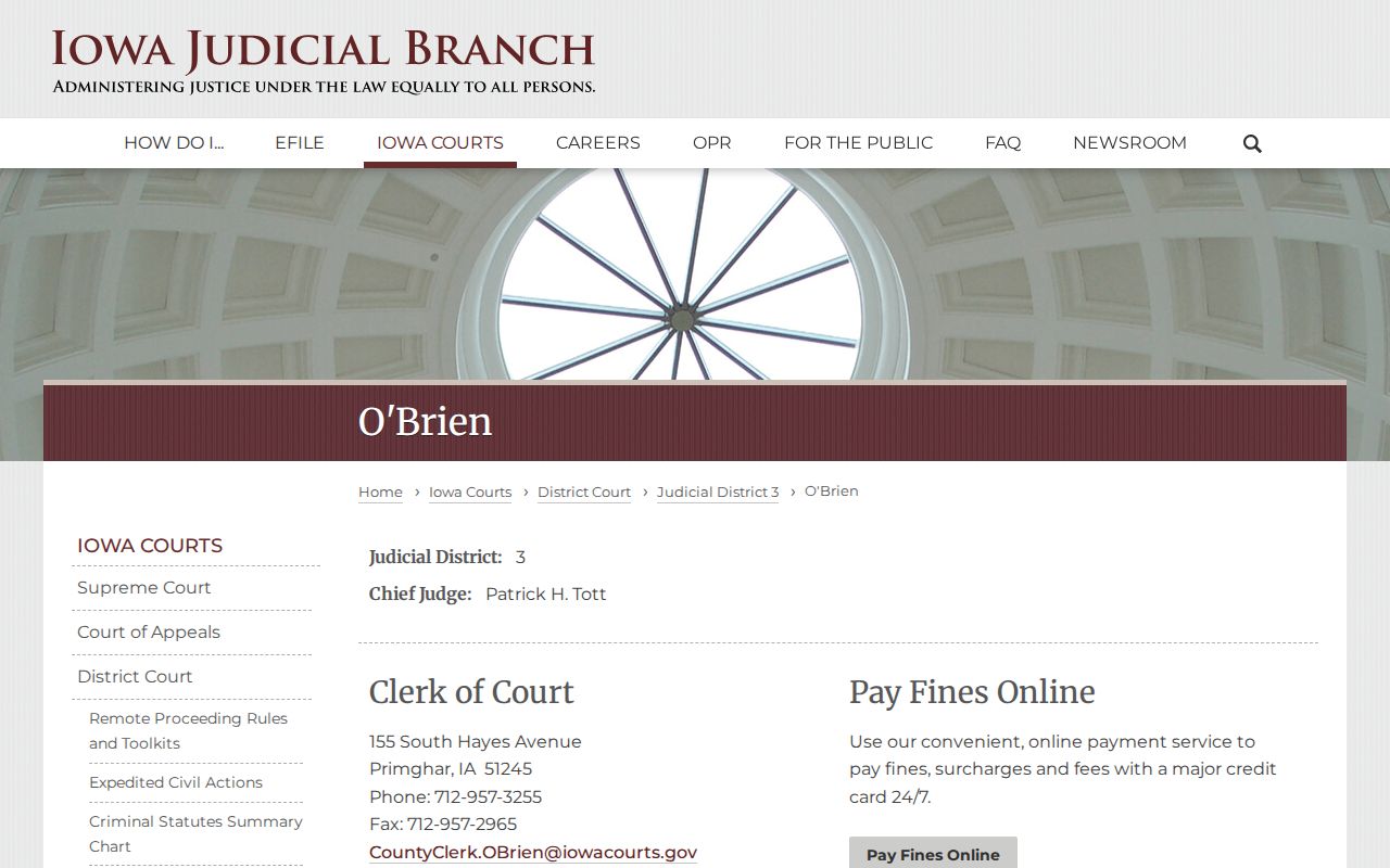 O’Brien County warrant records court contact page